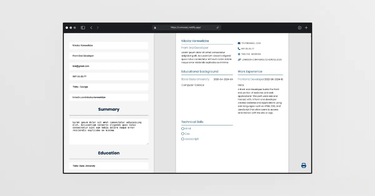 Cv creating website